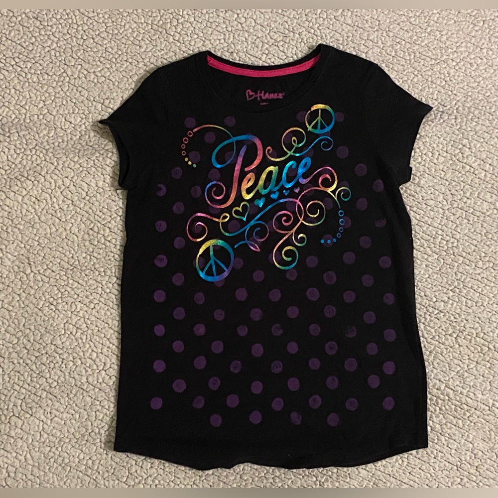 Girls Hanes Rainbow Peace Shirt | L